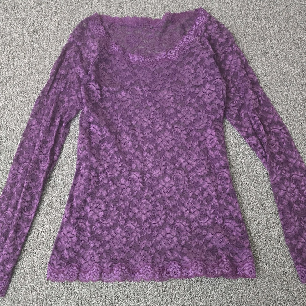 Sheer Mesh Purple Floral Embroidered Fairy Y2K Whimsigoth Goth Top Womens S